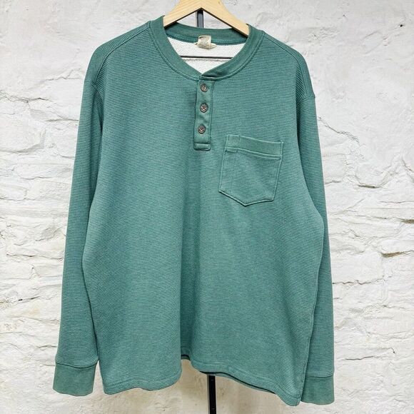 Duluth Trading Shirt XL Green Heavy Thermal Fleece Lined Henley Buttons Pullover - Picture 1 of 6